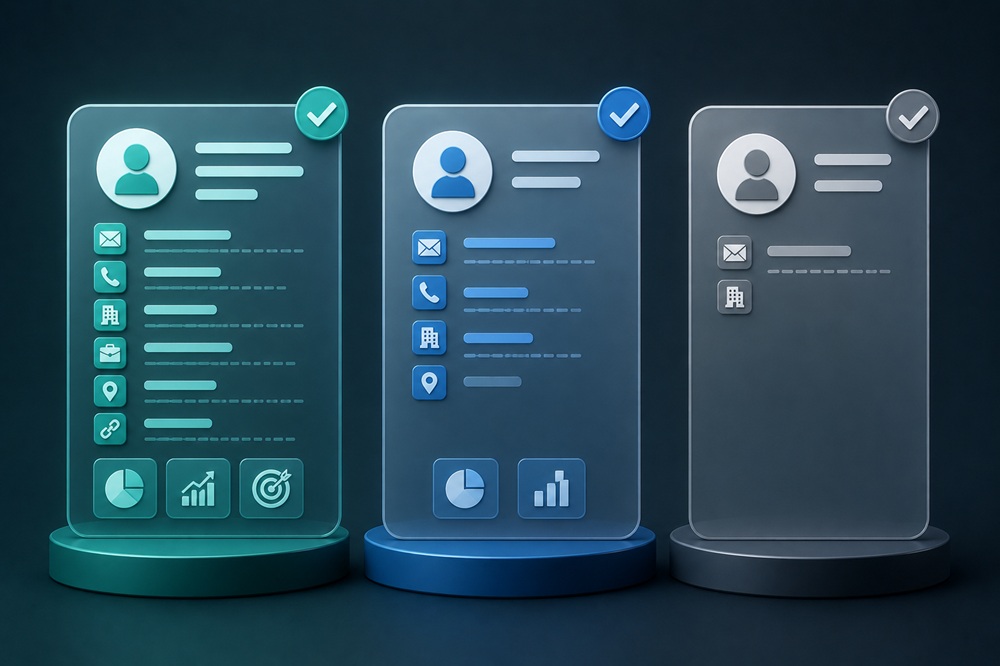 What is a full-record B2B contact vs an enriched record vs a basic record
